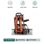 ویلچر پله‌رو دراگون DW-FL03 از نمای پشت با دو تسمه آجدار و باتری لیتیومی